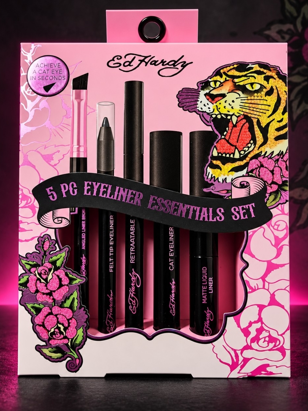 Ed Hardy 5 Piece Eyeliner Set Cat Eye Liquid Felt Tip Retractable Makeup Collect